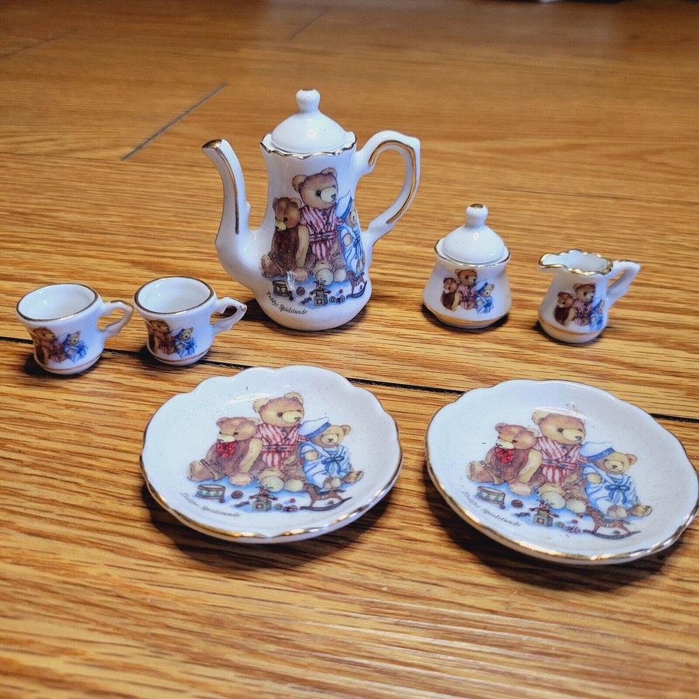 Vtg Bear Henry & Friends Teddy's Play Tea Set Porcelain Ruetter Germany